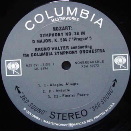 Columbia 2-EYE / BRONO WALTER, - Mozart The Last Six Sy...