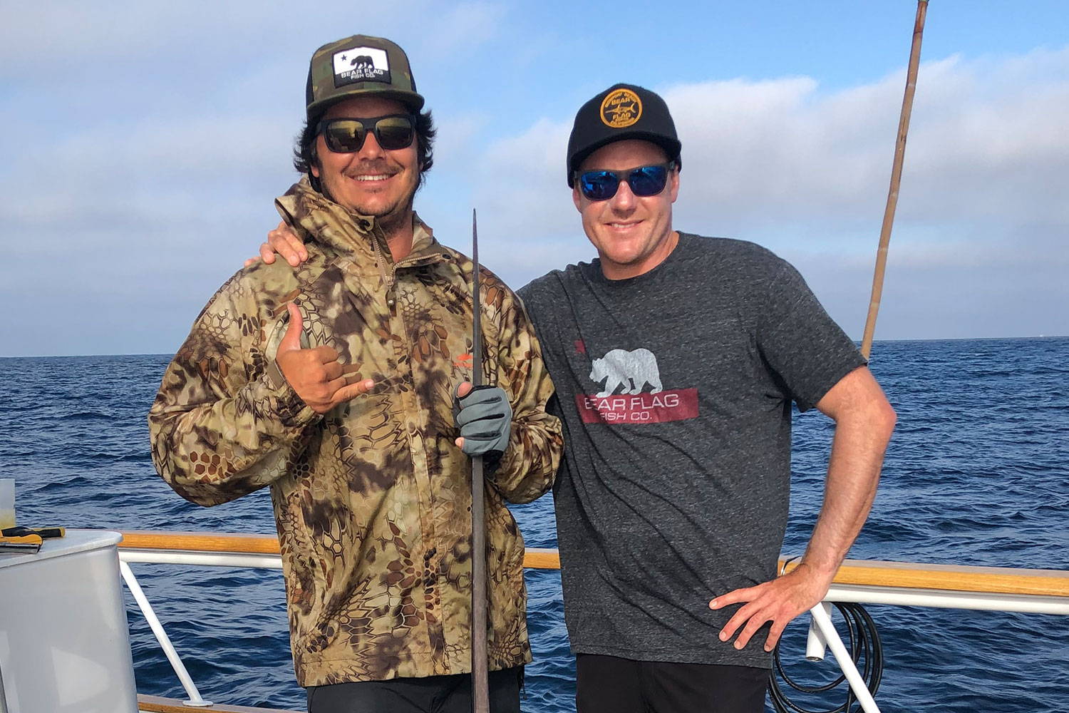 Owner Thos Carson with Captain Nate on the Bear Flag Boat At Sea.