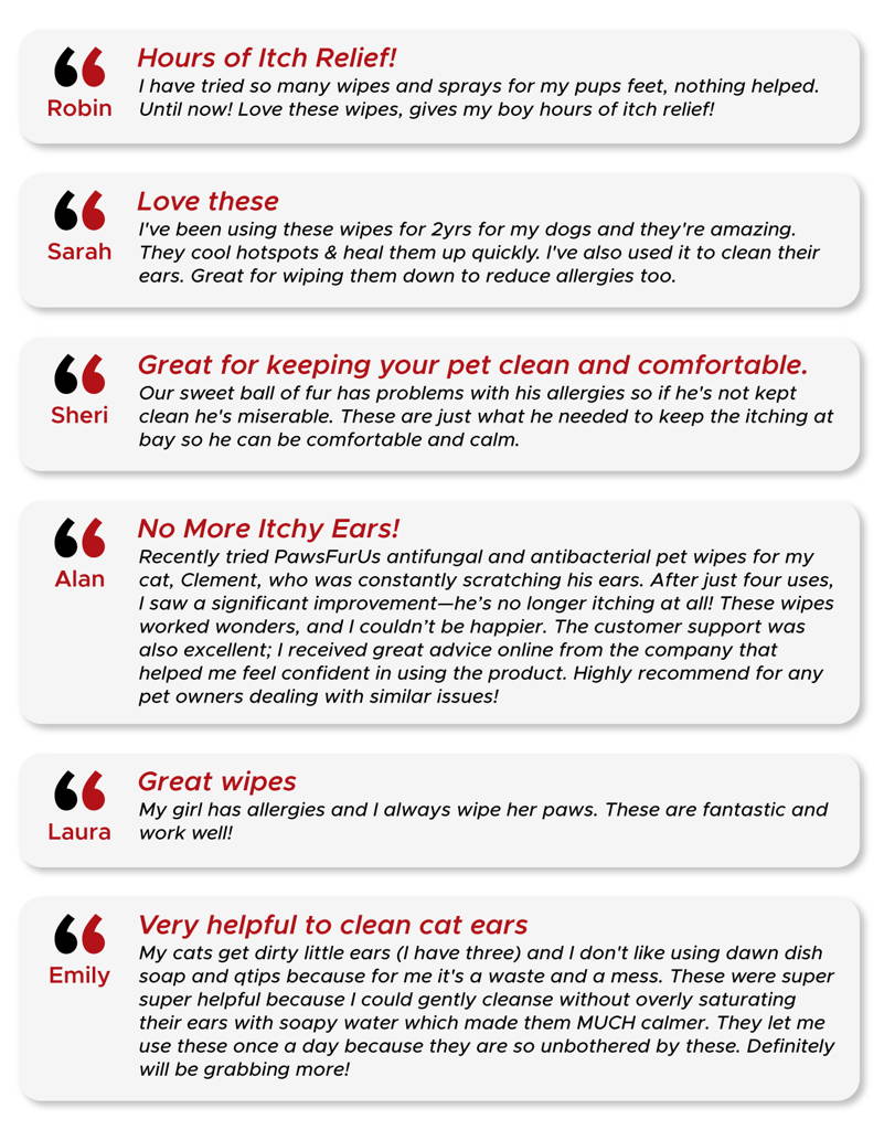 PawsFurUs Pet Wipes customer reviews from happy customers.