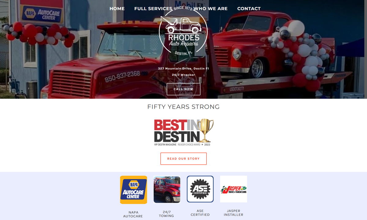 Screenshot of Rhodes Auto Repair , from the auto repair websites collection.
