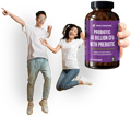 A happy couple holding a bottle of Nano Singapore's best probiotic supplement