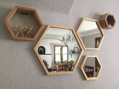 hexagonal floating mirror shelves