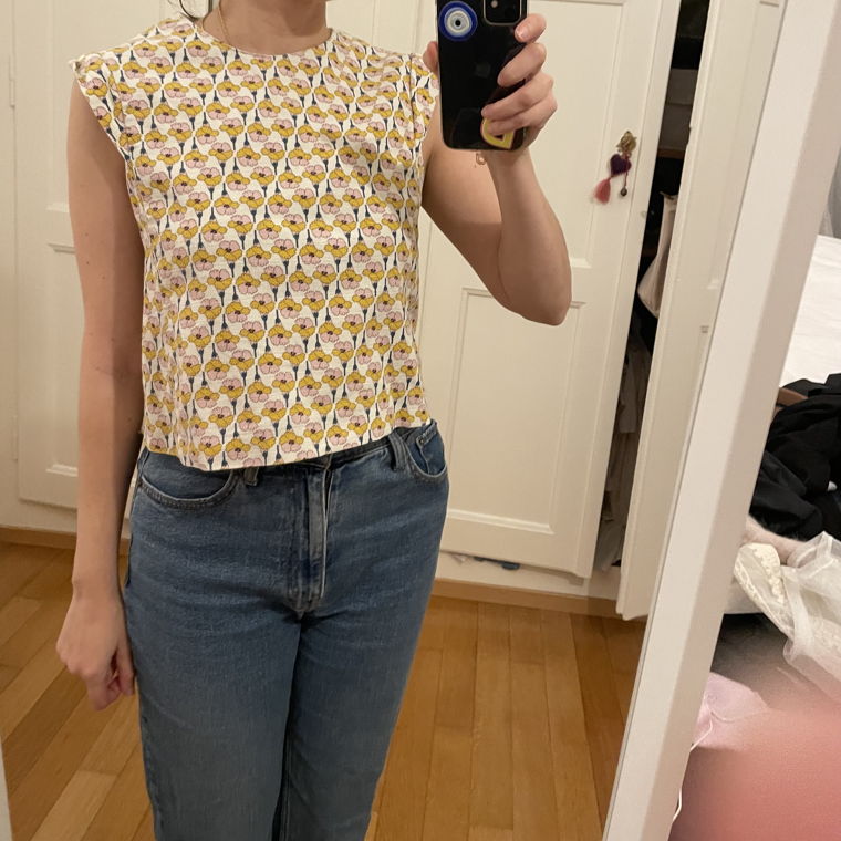 Yellow Flower Cropped Blouse