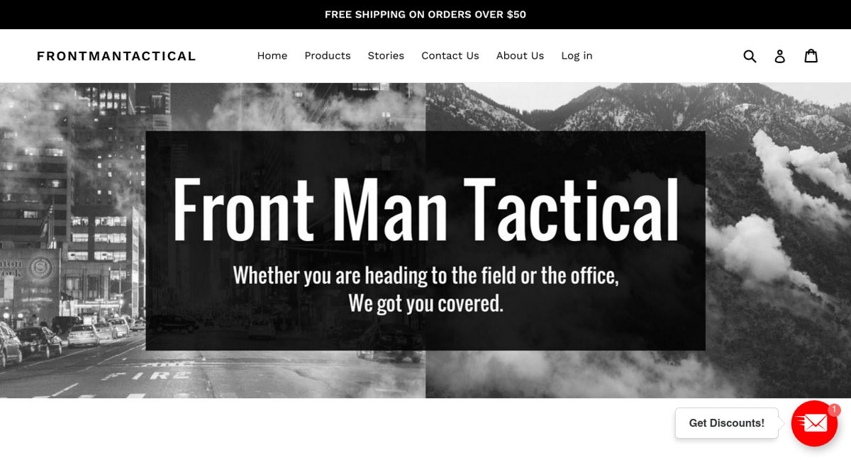 Screenshot of Front Man Tactical, from the shopify stores collection.