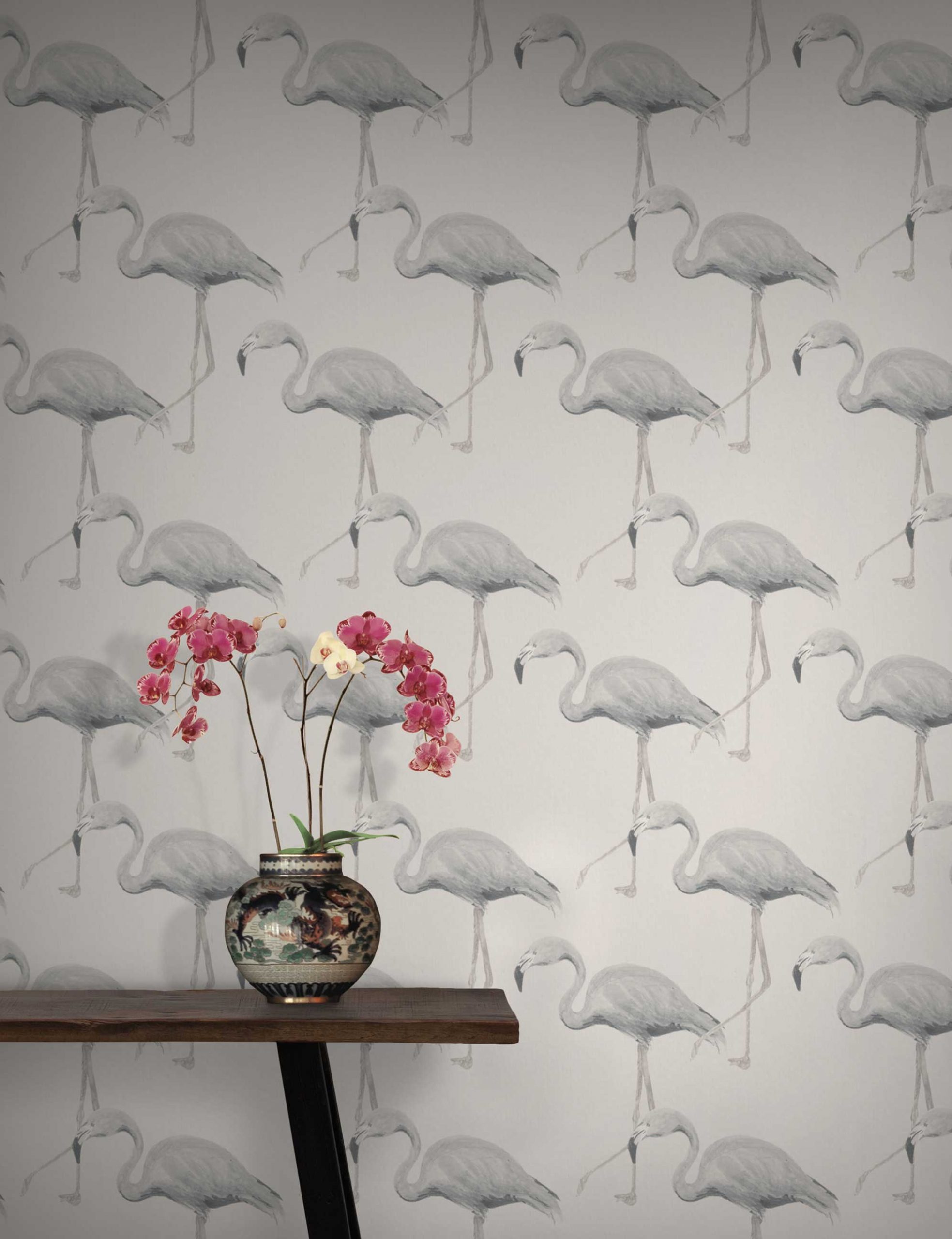Cream Funky Modern Flamingo Wallpaper hero image
