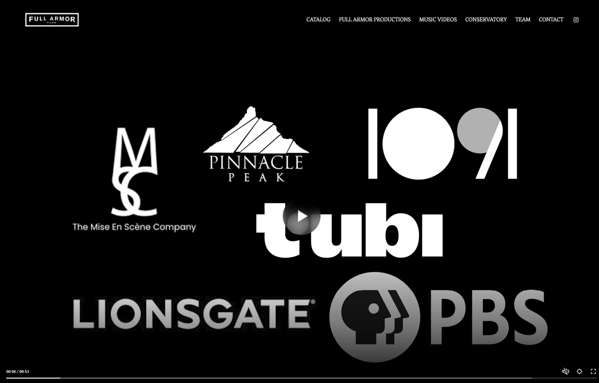 Screenshot of Full Armor Films, from the production company websites collection.