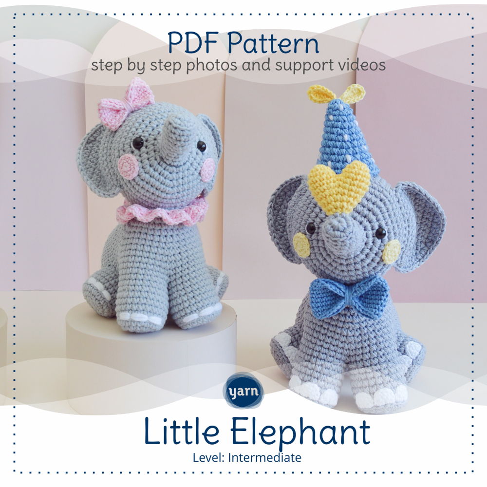 Tutorial de brinquedo de crochê com padrão Yarn's Little Elephant Amigurumi