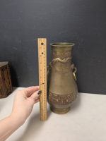 Chinese-Style Archaistic Brass Vase, Dragon & Ring Handles, 11