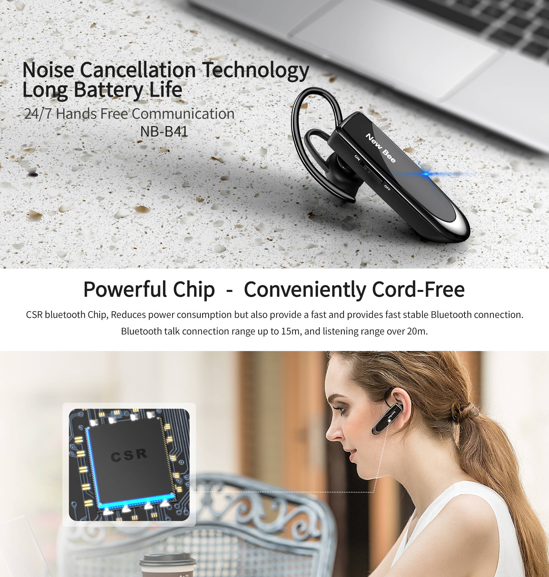 Oreillette bluetooth new bee - Cdiscount