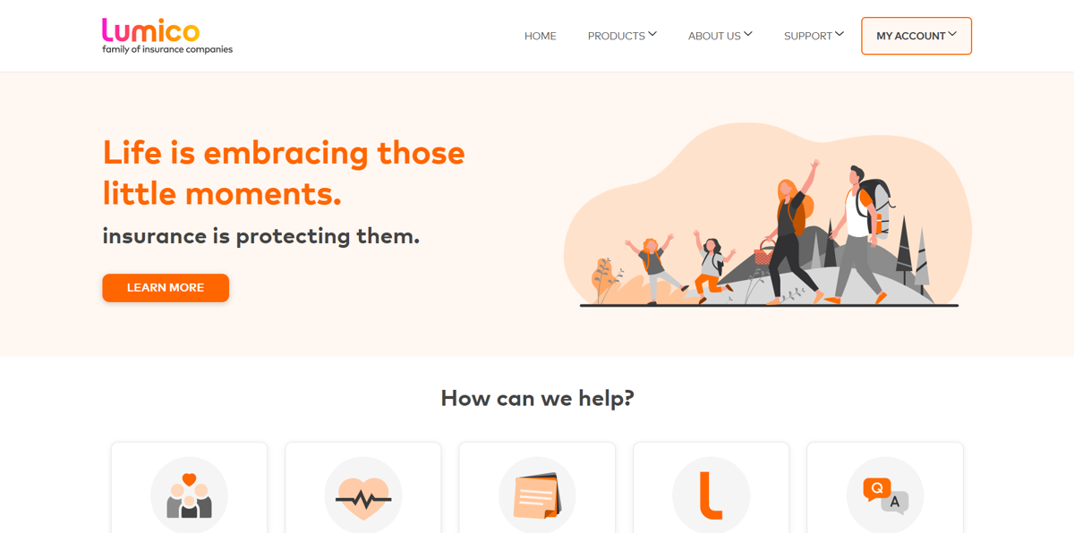 Screenshot of Lumico, from the insurance agent websites collection.