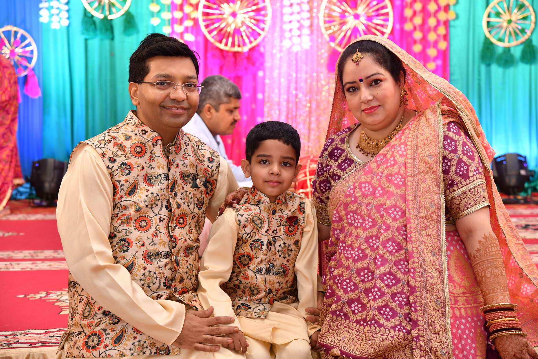 Yeshwanth and his wife, Nupur, and son, Hrrida, at a wedding in Bangalore, India.