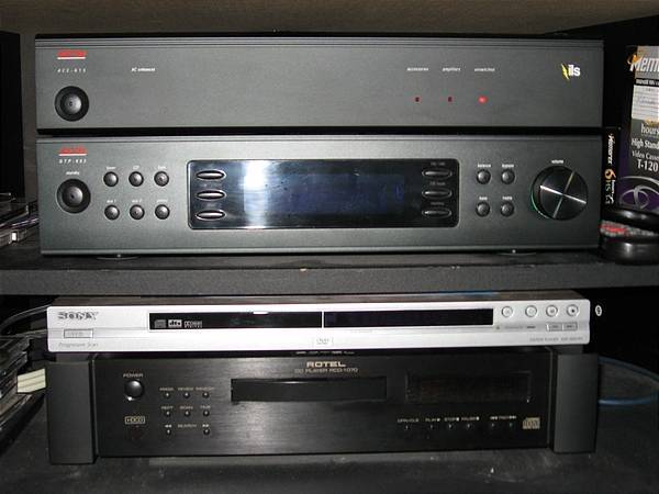 Adcom line conditioner, preamp, Rotel CD player