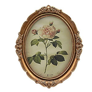 5x7 SIKOO Vintage Oval Picture Frame Antique Ornate TableTop and Wall Mounting Photo Frame with High Definition Glass Front for Home Decor, Photo Gallery, Art, Bronze Gold (5x 7)