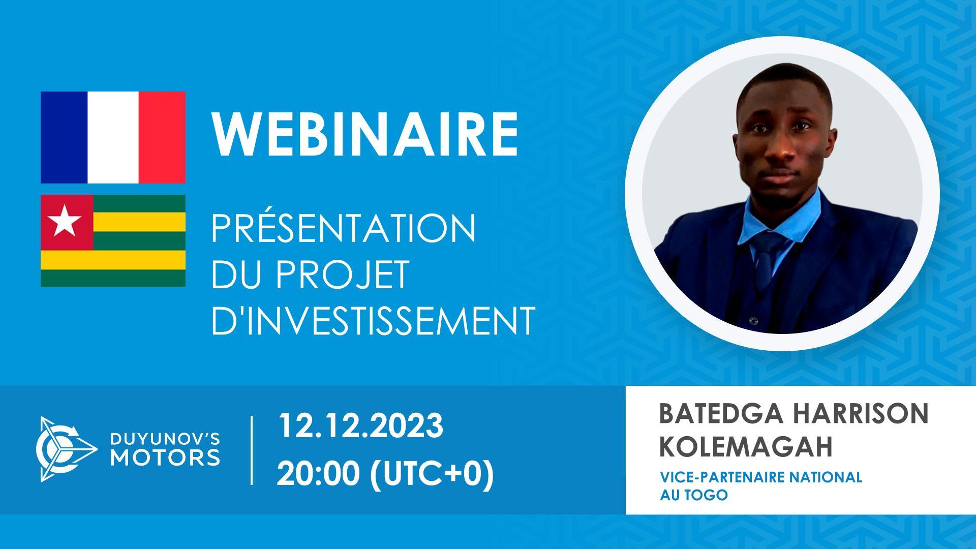 Togo. Présentation du projet d'investissement des "Moteurs Duyunov"