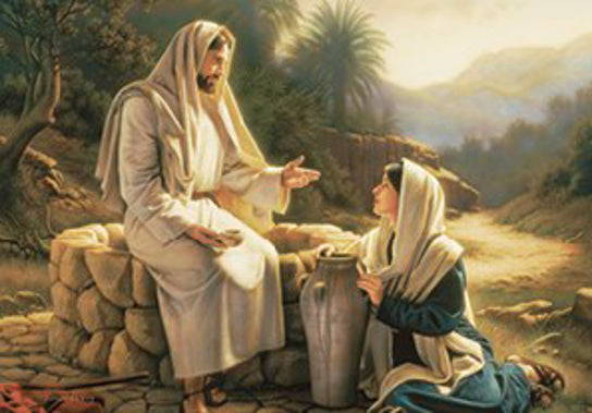 Jesus speaking with the woman at the well. 