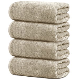 Tens Towels Pack of 4 Extra Large Bath Towels 30 x 60 Inches, 100% Cotton, Larger & Lighter, Quicker to Dry, Lighter Weight, Super Soft and Absorbent, Perfect Bathroom Towels (Beige)