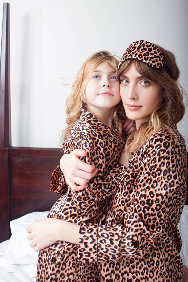 Luna and Tara Griffin in YOLKE silk pyjamas