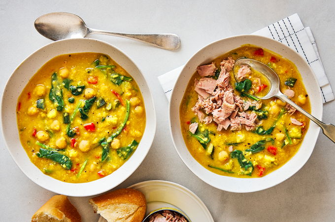 Soupe-repas aux lentilles, aux pois chiches et aux légumes