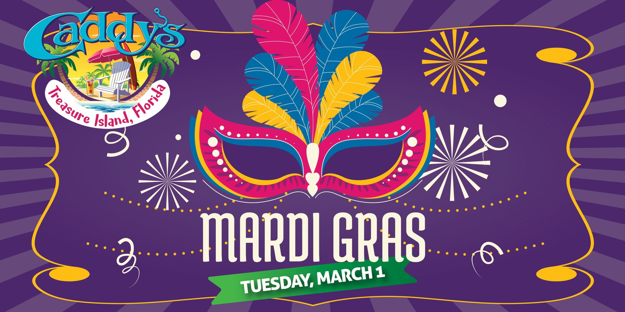 Mardi Gras at Caddy’s Treasure Island! promotional image