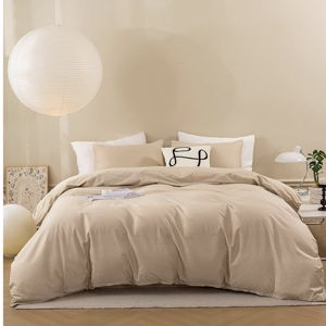 ECOCOTT Khaki Duvet Cover King Size - 100% Washed Cotton Durable Soft Comfy Duvet Cover Set, Lightweight and Breathable with Zipper Closure & Corner Ties (Khaki, 104''x90'')