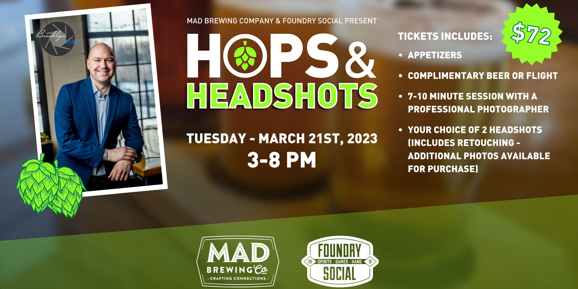 Hops & Headshots - MAD Brewing Co & Foundry Social promotional image