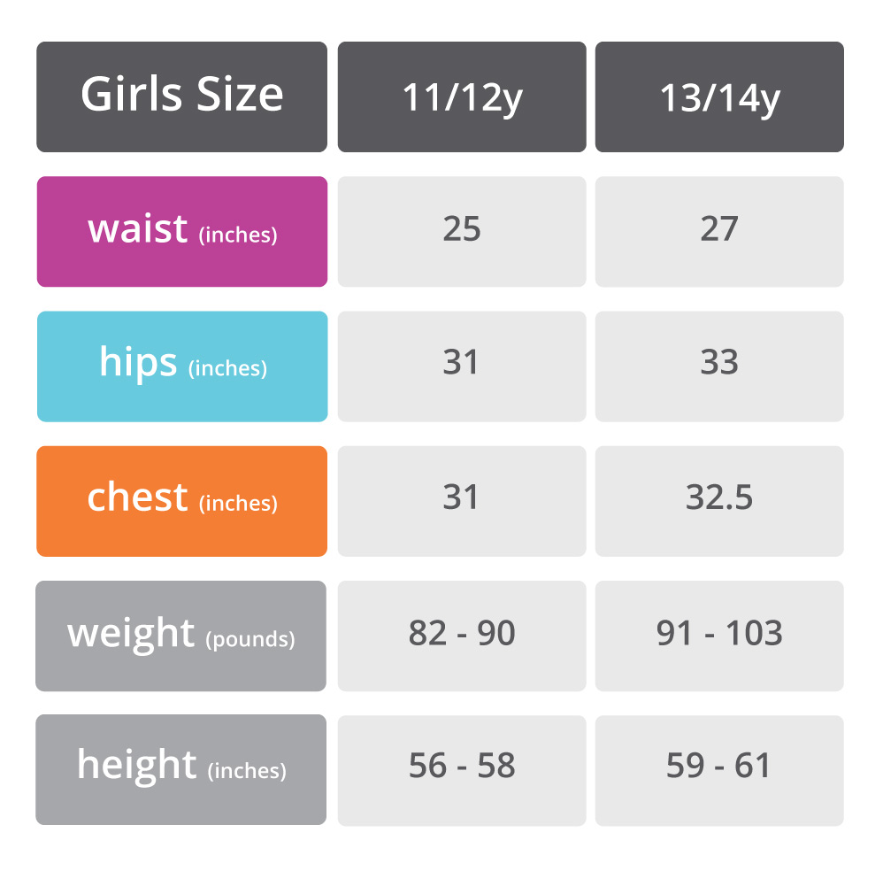 Tween Girls Size Chart