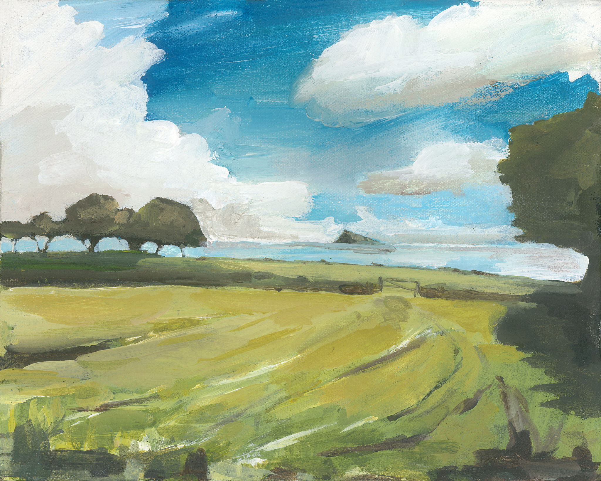 painting of field and trees with st micheals mount