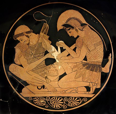 An old Greek painting with thin lines and details.