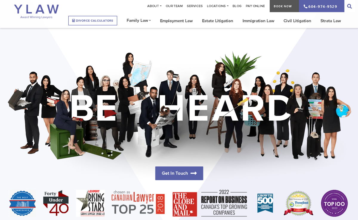 Screenshot of YLaw Group, from the law firm websites collection.