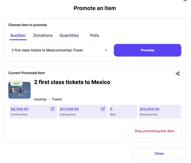 livestream items donations quantities polls