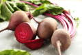 freshly cut beetroot on a table 