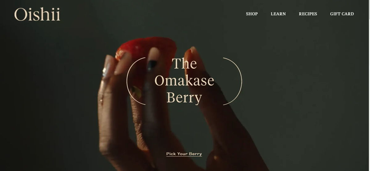 Screenshot of Oishii, from the simple & minimal websites collection.