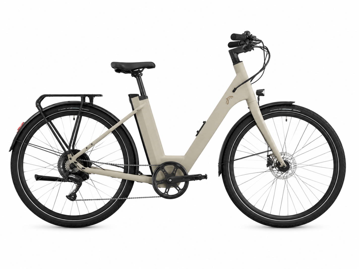 Crivit Urban 3.0 Y Belt elektrische fiets met lage instap, Gates-riem, achterdrager en geïntegreerde stadsuitrusting.