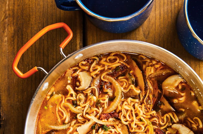 Ramen Soup with Beef Jerky and Mushrooms