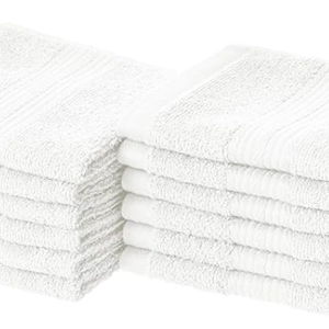 Amazon Basics Soft washcloths set , Absorbent Fade Resistant 100% Cotton washcloths 12-Pack (12" x 12"), Perfect face towels, fingertip towels, White