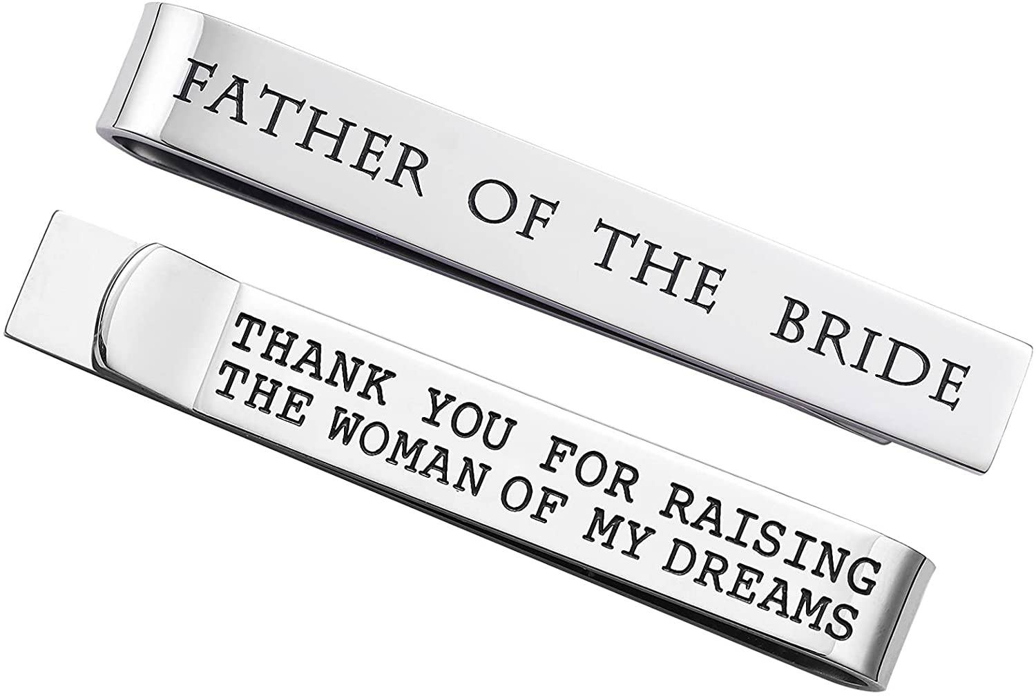 Wedding Tie Clips Made Of Stainless Steel Engraved With Step Father of the Bride on the Front and Thank You For Being The Dad You Didn't Have To Be on the Back