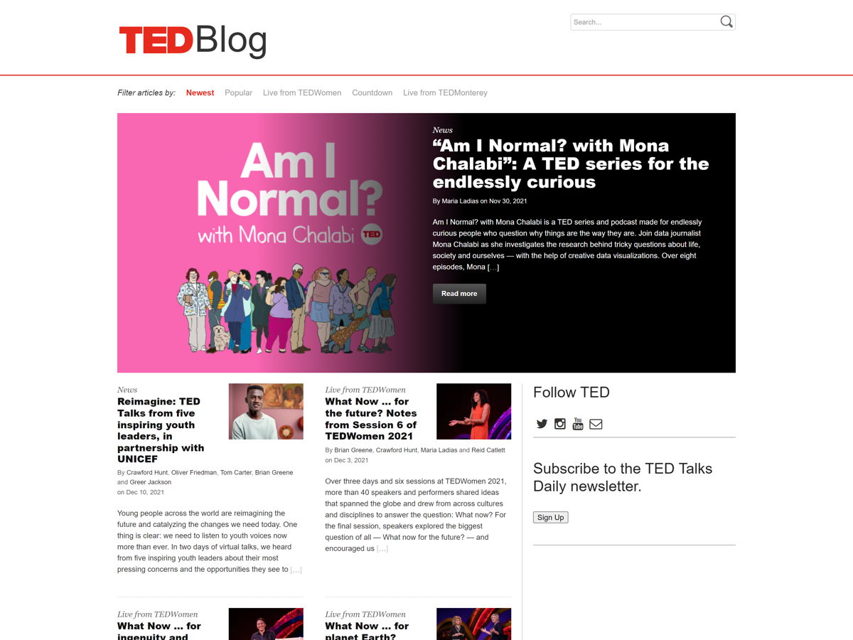 Screenshot of TED Blog, from the blog design examples collection.