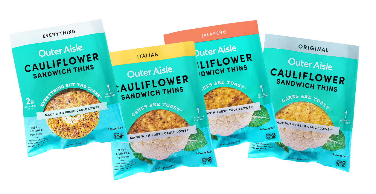 cauliflower sandwich thins layered over each other