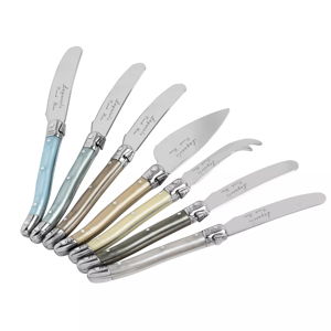 French Home Laguiole Mother of Pearl Cheese Knife and Spreader Set, 7 Piece