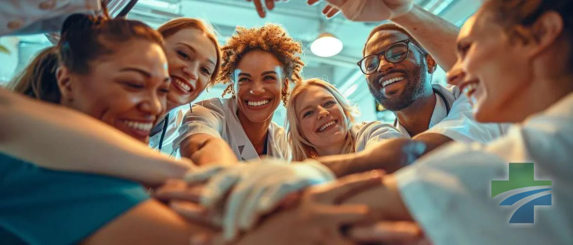 Diverse locum tenens physicians showcasing teamwork in a supportive atmosphere