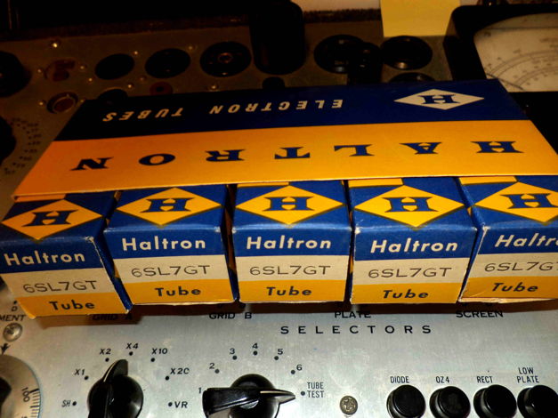 LOT OF FIVE 6SL7GT TUBES HALTRON  MADE IN ENGLAND NOS ,...