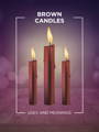 brown candles candle magiic 101 meaning icon with three lit candles and a purple and pink bokeh background