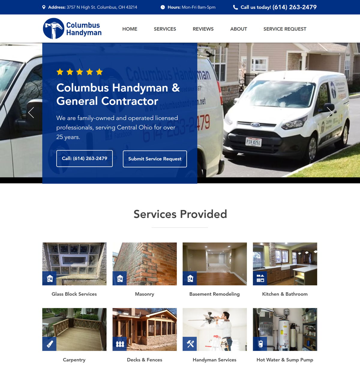 Screenshot of Columbus Handyman, from the wordpress websites collection.