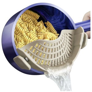 AUOON Clip On Strainer Silicone for All Pots and Pans, Pasta Strainer Clip on Food Strainer for Meat Vegetables Fruit Silicone Kitchen Colander (White)