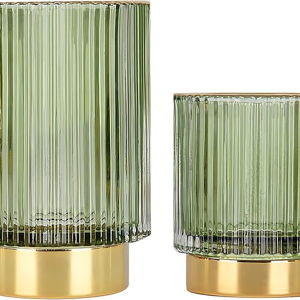DASITON Makeup Brush holder Organizer,Crystal Cosmetic Glass Storage Holder, Vintage Make Up Brush Cup Pen Pencil Holder striped vase(Green S+L