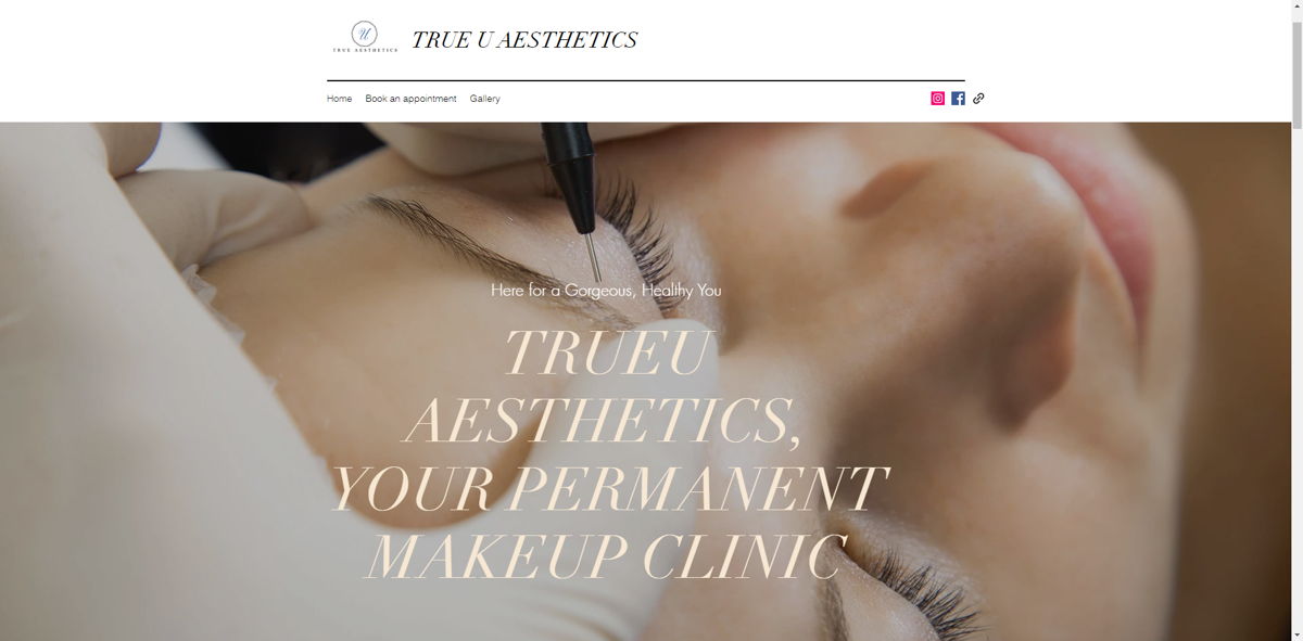Screenshot of True Aesthetics, from the esthetician websites collection.