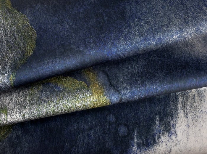 Grey & blue abstract watercolour satin fabric Panel Image