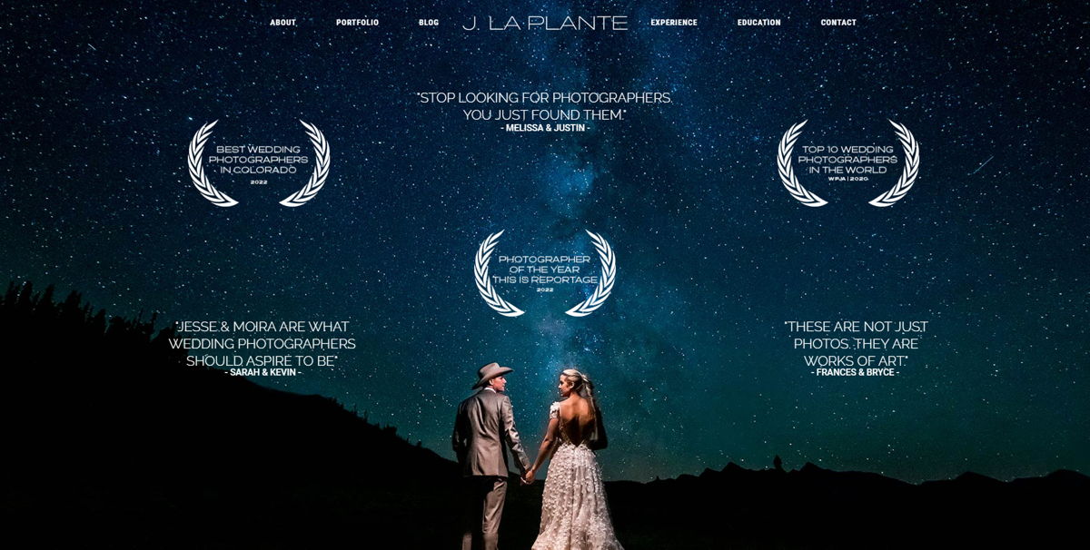 Screenshot of J. La Plante Photo, from the wedding photography websites collection.