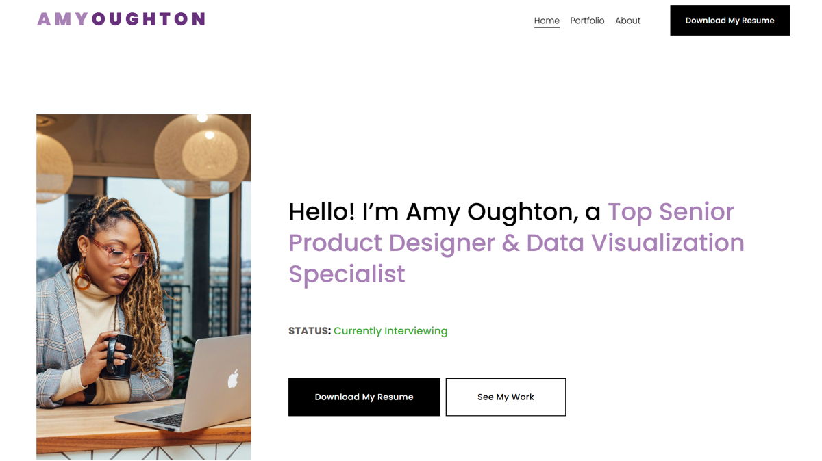 Screenshot of Amy Oughton, from the product manager portfolios collection.