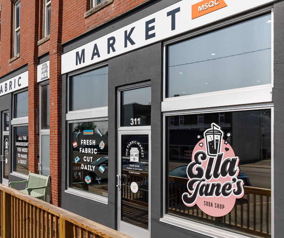 the fabric market and ella jane's soda shop are a great place to unwind after a day of shopping for fabric and quilting supplies in hamilton mo